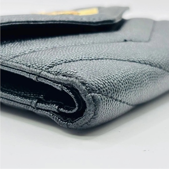 Yves Saint Laurent Black Chevron Wallet with Gold Logo - Picture 7 of 13